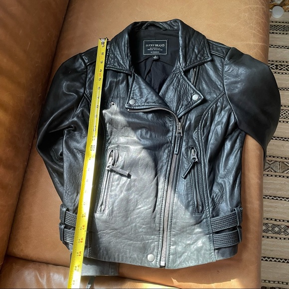 Lucky Brand Moto black leather jacket damaged sleeve fall winter layering - Picture 12 of 16